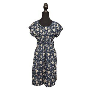 Alchemy Organic Cotton Navy Floral Dress Large Boho Lightweight Sustainable